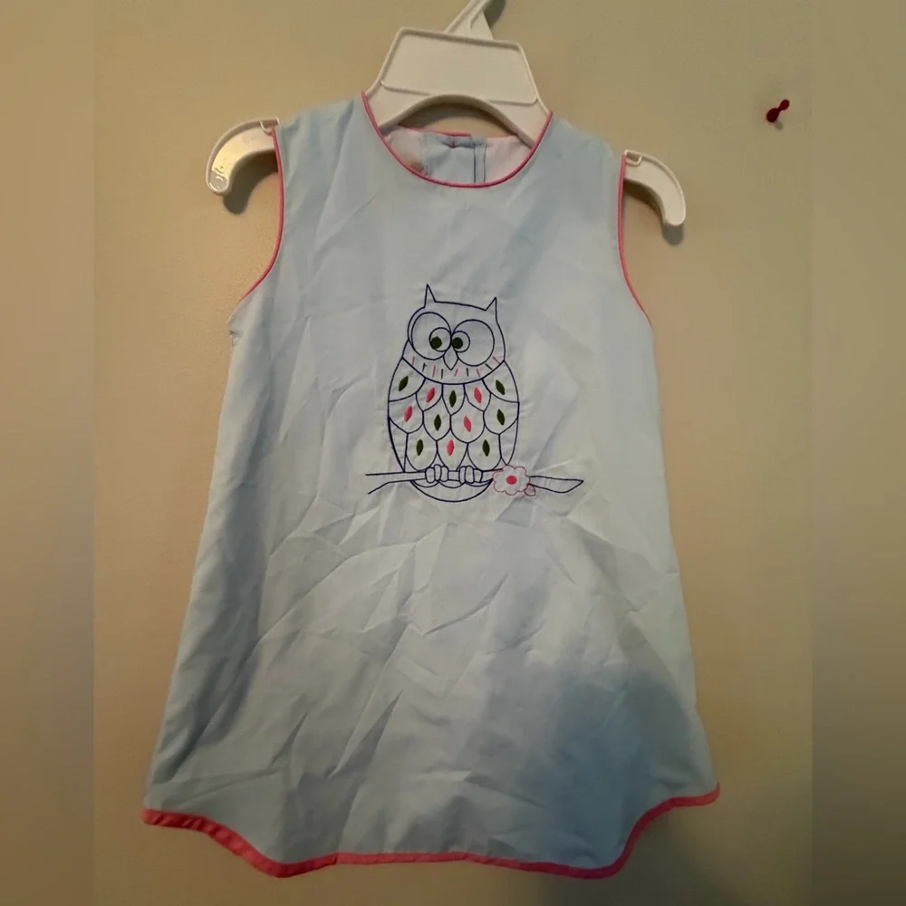 The Beaufort Bonnet Company Blue Owl Embroidered Sleeveless Jumper Dress